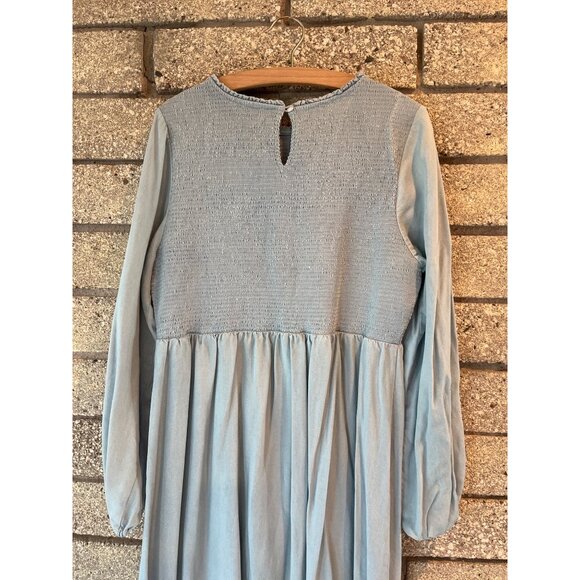 Ingrid & Isabel Womens XL Blue Smocked Long-Sleeve Midi Dress With Ruffle Hem - Picture 8 of 9